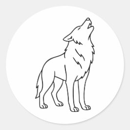Minimalistische lijntekening van een wolf – Huilen Ronde Sticker