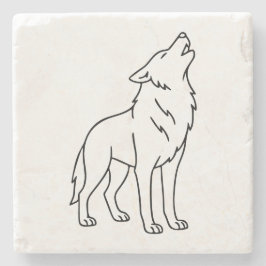 Minimalistische lijntekening van een wolf – Huilen Stenen Onderzetter