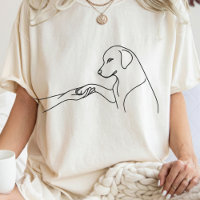 Minimalistische lijntekening van hondenpoot en han