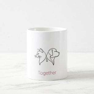 Minimalistische lijntekening van kat en hond koffiemok