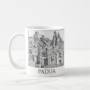 Minimalistische lijntekening van middeleeuwse Padu Koffiemok