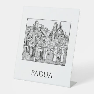 Minimalistische lijntekening van middeleeuwse Padu Reclamebord Met Voetstuk
