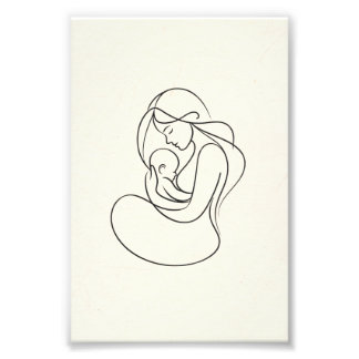 Minimalistische lijntekening van moeder en baby foto afdruk