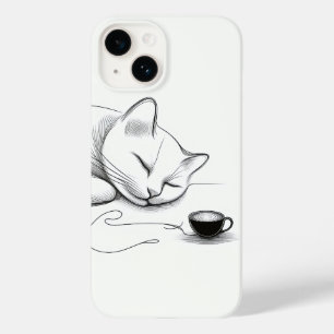 Minimalistische lijntekening van slapende kat & ha Case-Mate iPhone 14 hoesje