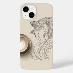 Minimalistische lijntekening van slapende kat & ha Case-Mate iPhone 14 hoesje