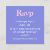 Minimalistische Lila Blauwe en Roze bruiloft RSVP Informatiekaartje (Voorkant)