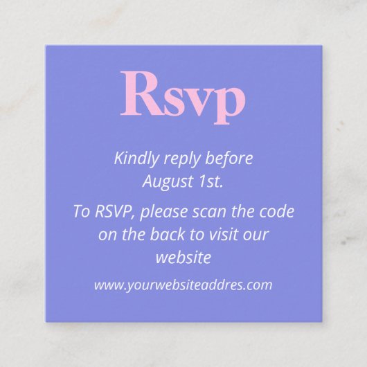Minimalistische Lila Blauwe en Roze bruiloft RSVP Informatiekaartje (Voorkant)