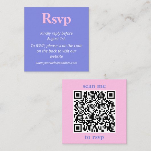 Minimalistische Lila Blauwe en Roze bruiloft RSVP Informatiekaartje (Voorkant / Achterkant)