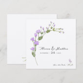 Minimalistische lila bloemachtige platte Save The Date (Voorkant / Achterkant)