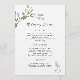 Minimalistische Lila Bloemen Menu bruiloft