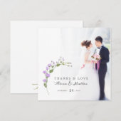 Minimalistische lila bloemenbruiloft bedankkaart (Voorkant / Achterkant)