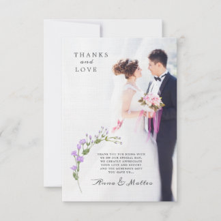 Minimalistische lila bloemenbruiloft bedankkaart
