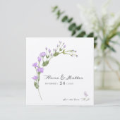 Minimalistische lila bloemige Flat Save The Date H (Staand voorkant)