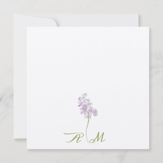 Minimalistische lila bloemige Flat Save The Date H (Achterkant)