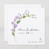 Minimalistische lila bloemige platte Save The Date (Voorkant / Achterkant)