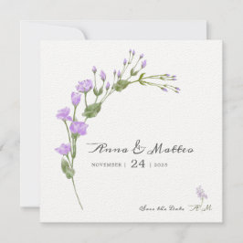 Minimalistische lila bloemige platte Save The Date