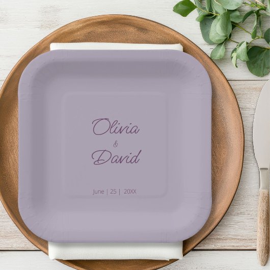 Minimalistische lila bruiloft papieren bordje