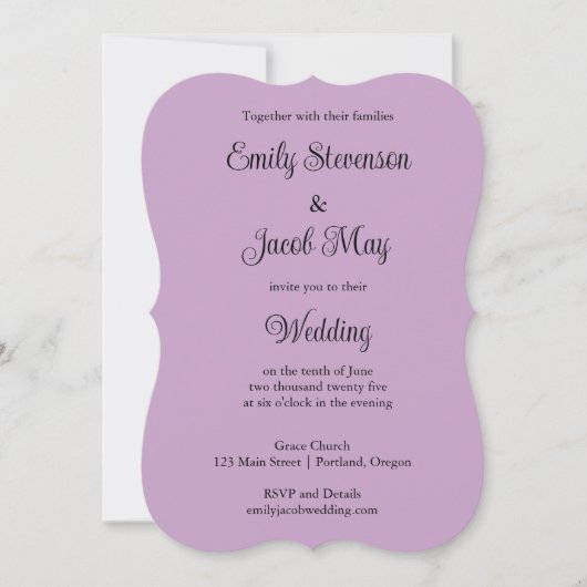 Minimalistische Lila bruiloft uitnodiging (Voorkant)