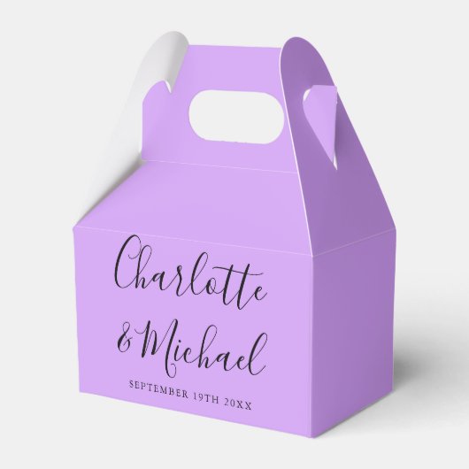 Minimalistische lila lavendel signature script bru bedankdoosjes (Voorkant Zijde)