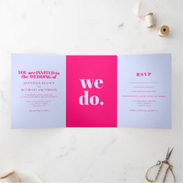 Minimalistische lila roze formele bruiloft drieluik kaart