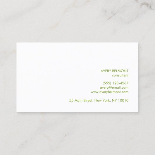Minimalistische Lime Green Professional Modern Visitekaartje (Achterkant)