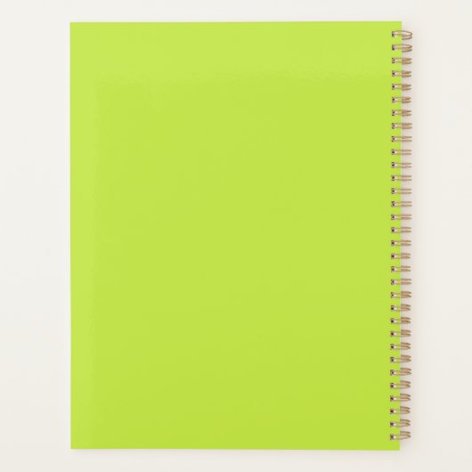 Minimalistische lime groene aangepaste jaarnaam mo planner (Achterkant)