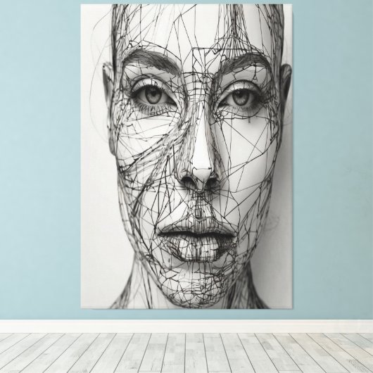 Minimalistische Line Art Canvas | Abstract menseli (Insitu (Houten vloer))