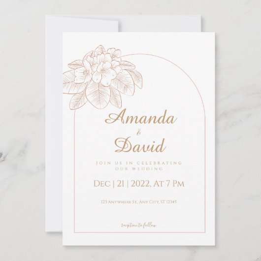 Minimalistische Line Art Floral bruiloft uitnodigi Kaart (Voorkant)