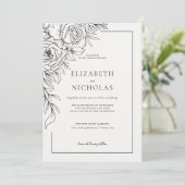 Minimalistische Line Art Floral Wedding Kaart (Staand voorkant)