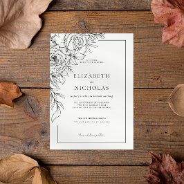 Minimalistische Line Art Floral Wedding Kaart