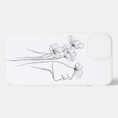 Minimalistische Line Art Gezicht met Bloemen Telef iPhone Hoesje (Achterkant horizontaal)