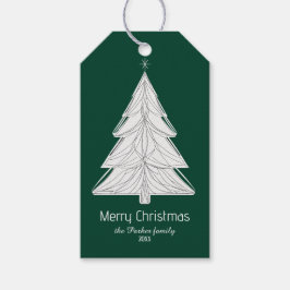 Minimalistische Line-Art kerstboom met geometrisch Cadeaulabel