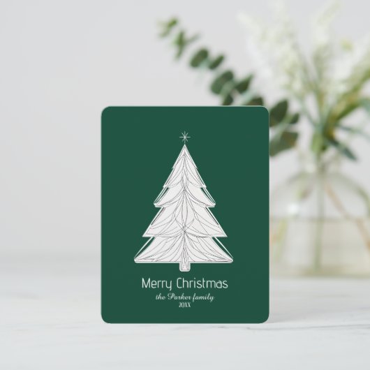 Minimalistische Line-Art kerstboom met geometrisch Feestdagenkaart (Staand voorkant)