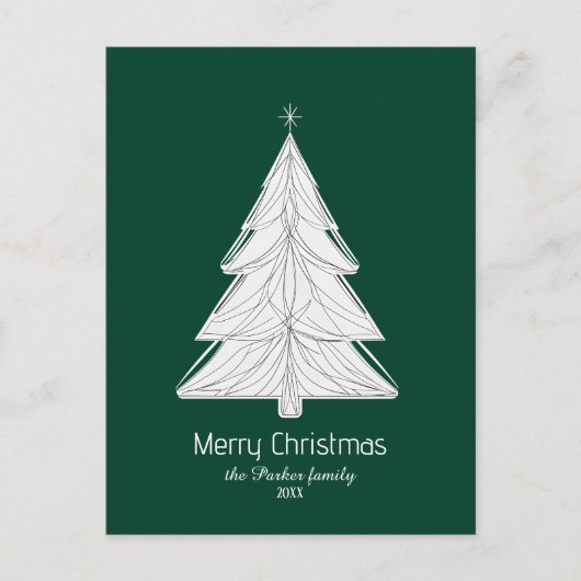 Minimalistische Line-Art kerstboom met geometrisch Feestdagenkaart (Voorkant)