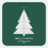 Minimalistische Line-Art kerstboom met geometrisch Vierkante Sticker (Voorkant)