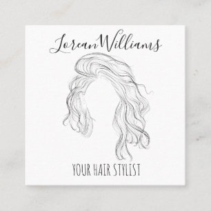 Minimalistische Line Art Long Wavy Natural Hair St Afsprakenkaartje