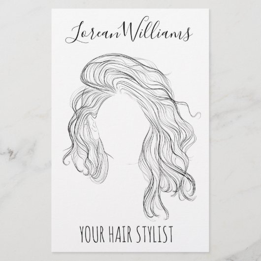 Minimalistische Line Art Long Wavy Natural Hair St Flyer (Voorkant)