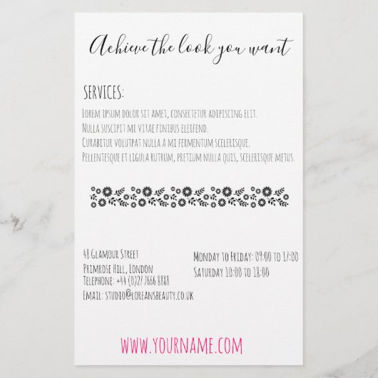 Minimalistische Line Art Long Wavy Natural Hair St Flyer (Achterkant)