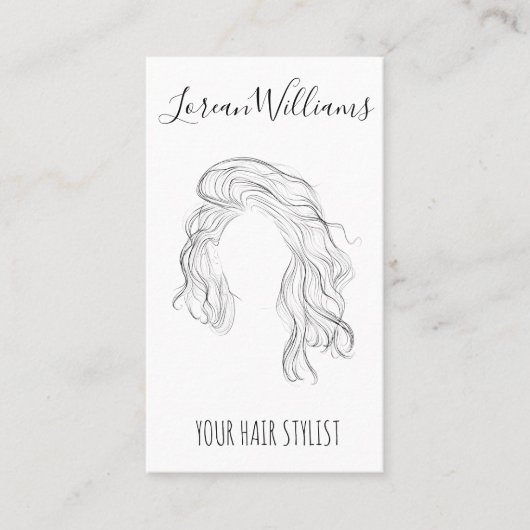 Minimalistische Line Art Long Wavy Natural Hair St Visitekaartje (Voorkant)
