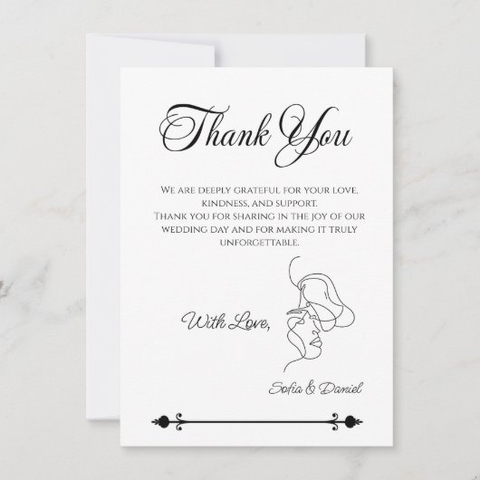 Minimalistische Line Art Paar illustratie Trouwen Bedankkaart (Voorkant)