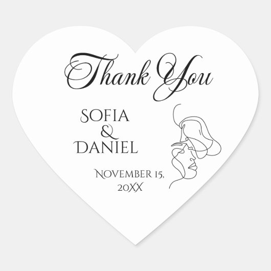 Minimalistische Line Art Paar illustratie Trouwen Hart Sticker (Voorkant)