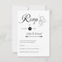 Minimalistische Line Art Paar illustratie Trouwen RSVP Kaartje