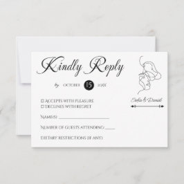 Minimalistische Line Art Paar illustratie Trouwen RSVP Kaartje