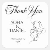 Minimalistische Line Art Paar illustratie Trouwen Vierkante Sticker (Voorkant)