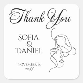 Minimalistische Line Art Paar illustratie Trouwen Vierkante Sticker