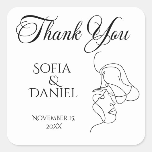 Minimalistische Line Art Paar illustratie Trouwen Vierkante Sticker (Voorkant)