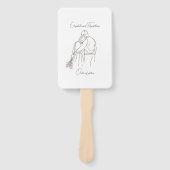 Minimalistische Line Art Paar Knuffelen met Boeket Handwaaier (Voorkant)