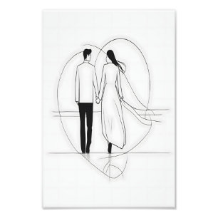 Minimalistische Line Art Romantisch echtpaar dat h Foto Afdruk