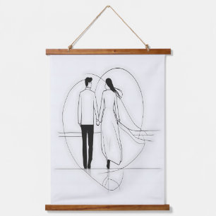 Minimalistische Line Art Romantisch echtpaar dat h Hangend Wandkleed