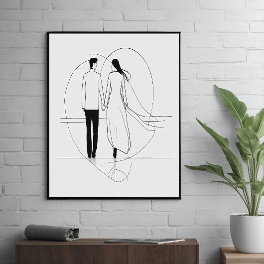 Minimalistische Line Art Romantisch echtpaar dat h Perfect Poster